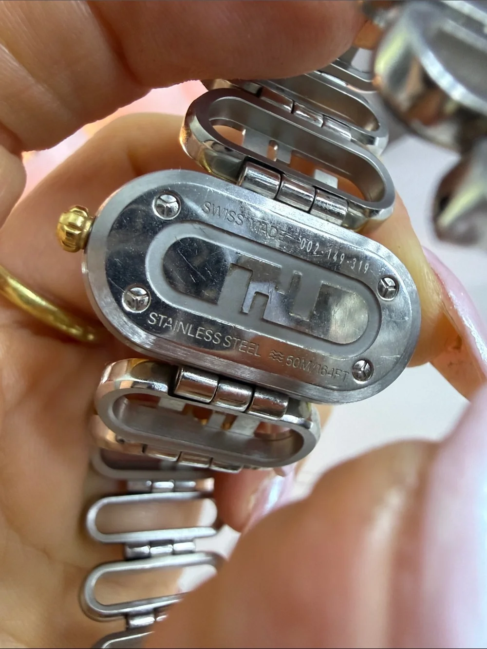 Fendi Two-Tone Gold and Silver Oval Dial Bracelet Watch